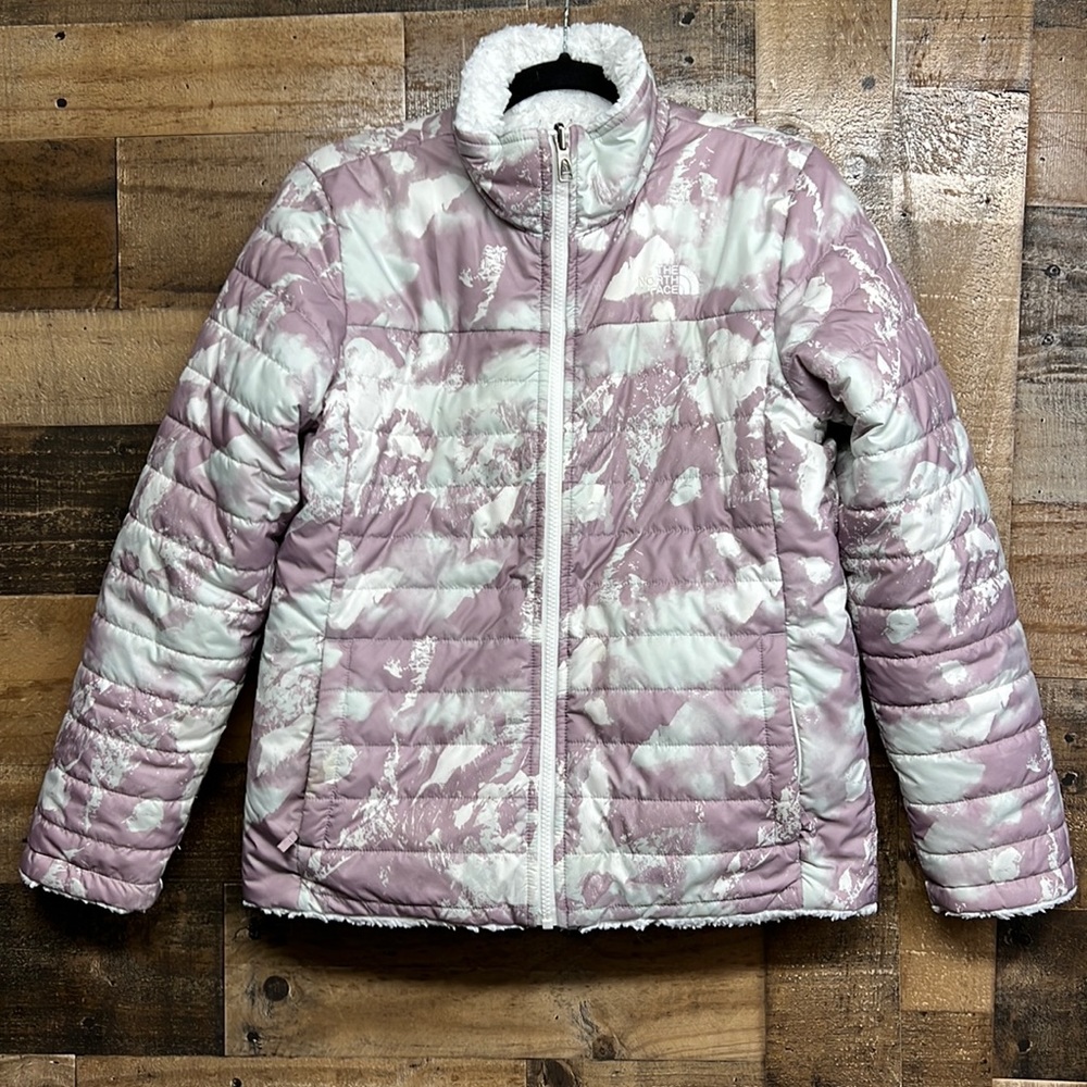 The North Face Pink/White Reversible Mossbud Swirl Coat Jacket Girl's Size XL